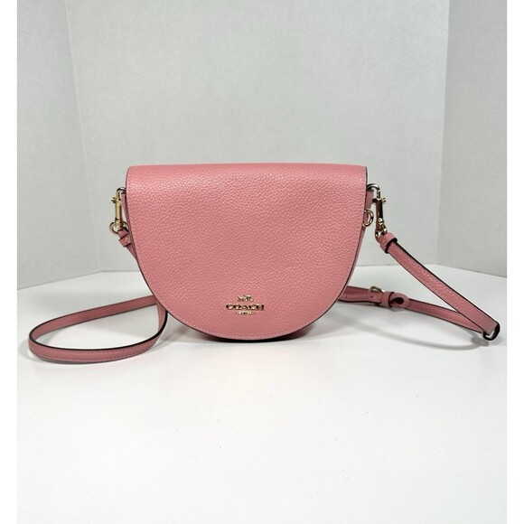 Coach Ellen Soft Pink Pebble Crossbody Saddle Leather Bag Flap Purse Pre Owned - Picture 1 of 12